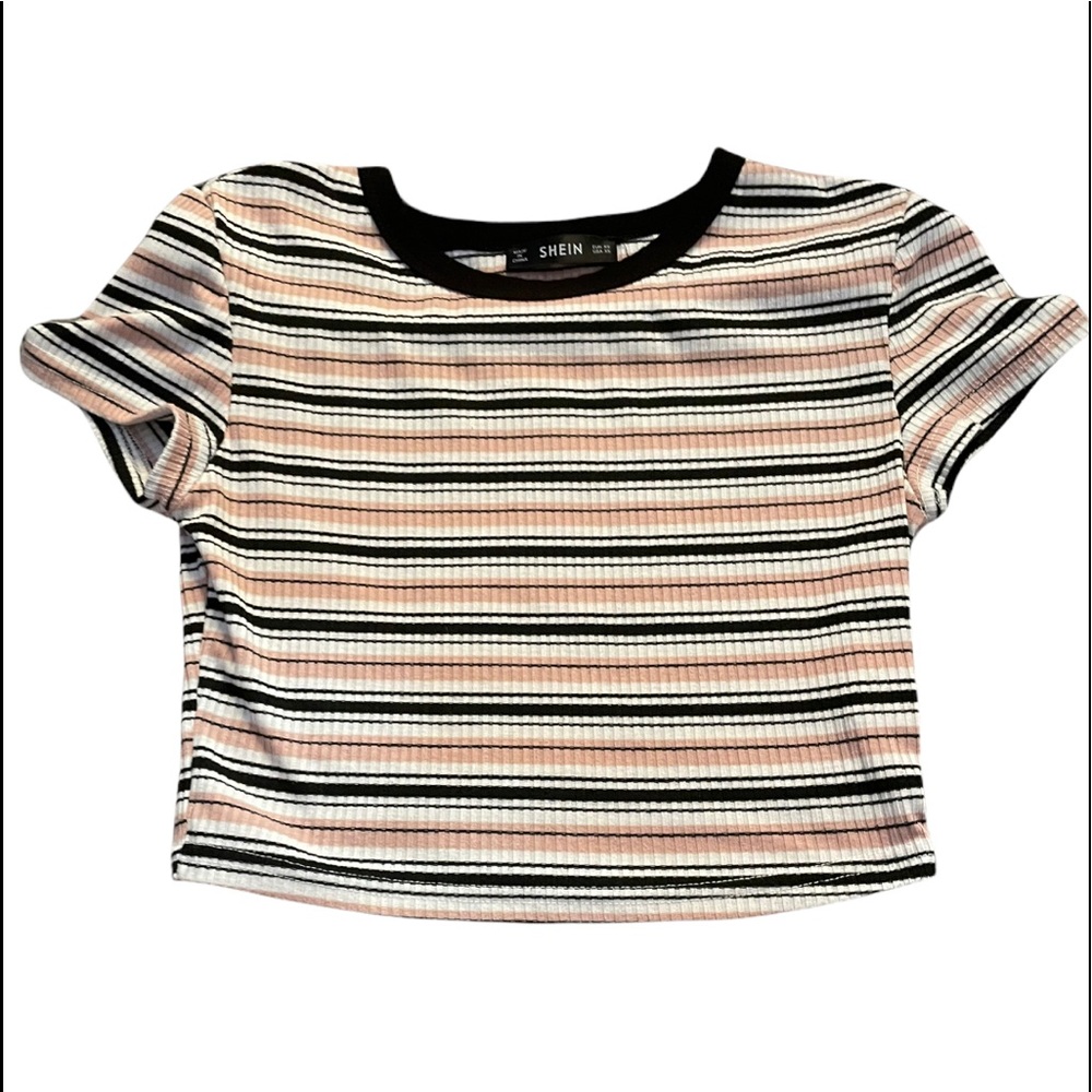 Striped pink,white,and black crop top